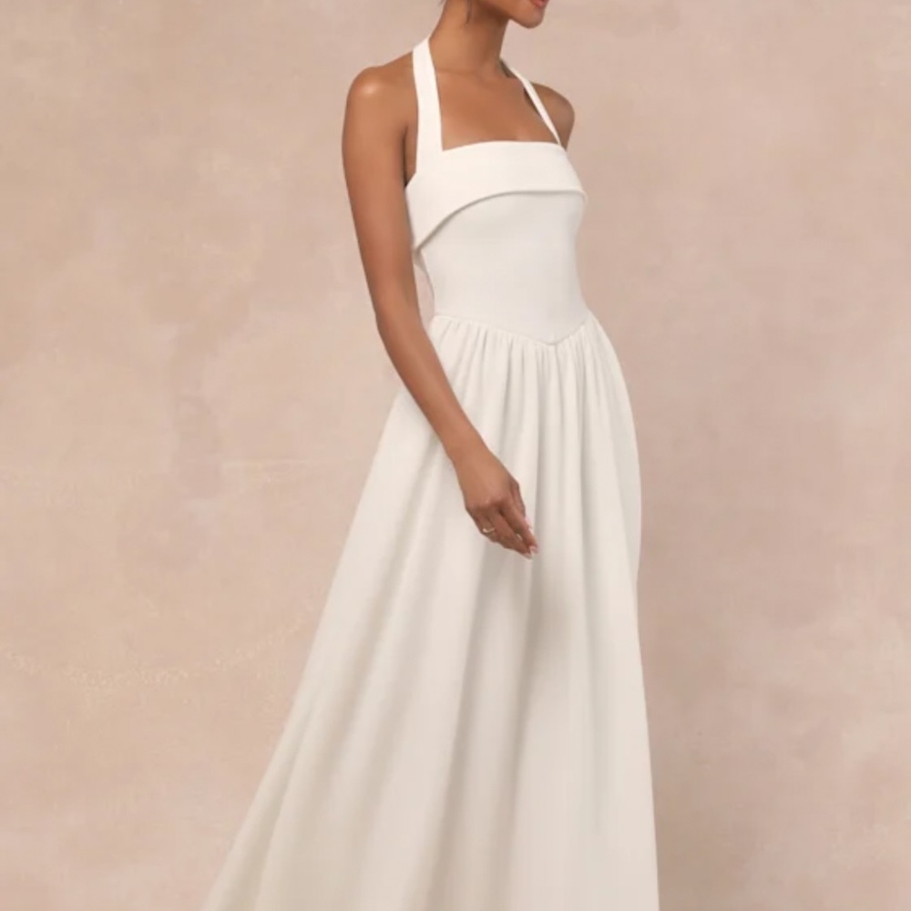 UNWORN Lulus Telia White Halter Basque Waist Maxi Dress - Size M